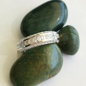 14k White Gold overlay eternity band ring emerald cut CZ sz 9 🆕